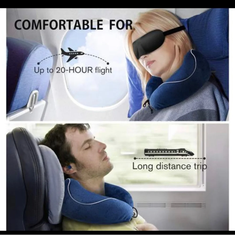 NWT ONSON Travel Pillow, Eye Mask, fEar Plugs w Travel Bag, 100% PURE MEMORY FOA